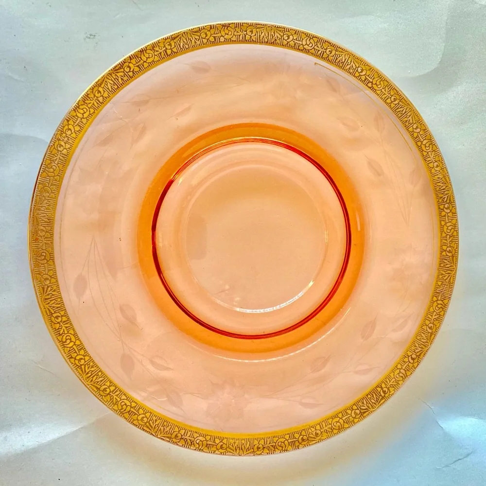 Vintage glass plate etched glass gold trim plate true vintage Art Deco style